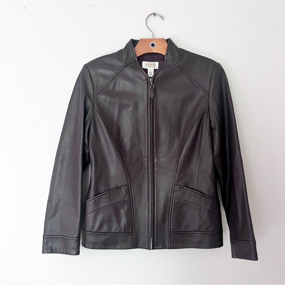 Chocolate Brown Classic Fall Leather Jacket French Girl  Tailored Blazer Talbots